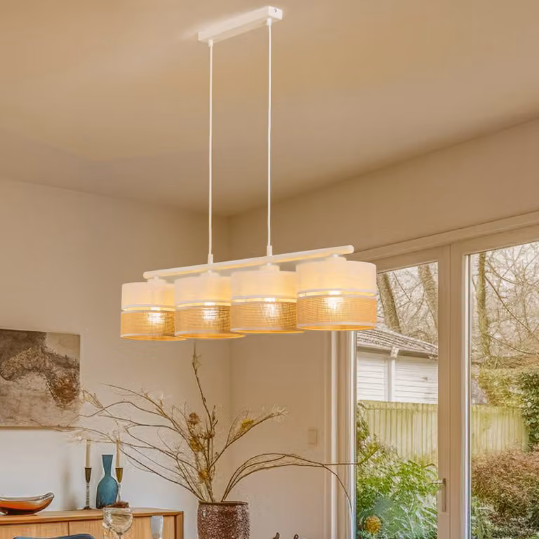 Lampada a sospensione Linobianco TK Lighting, dimmerabile, Bianco / Opale, Soggiorno / Sala da pranzo, Tessuto / Stoffa / Seta, Moderno, Lampada a sospensione