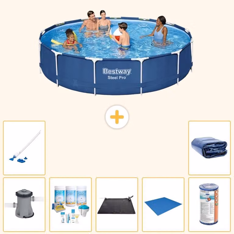 Piscina gonfiabile Bestway Steel Pro, rotonda, dimensioni 396x84 cm, composta da 8 elementi, modello S21609