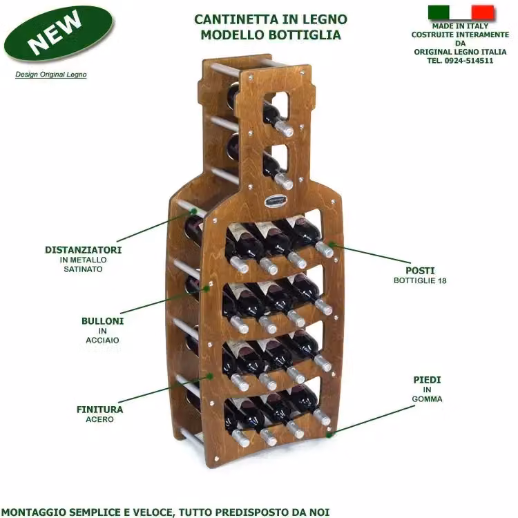 Cantinetta porta bottiglie in legno Original Legno Italia modello Bottiglia per 18 bottiglie, finitura noce, L: 50 cm, P: 25 cm, H: 120 cm – 2