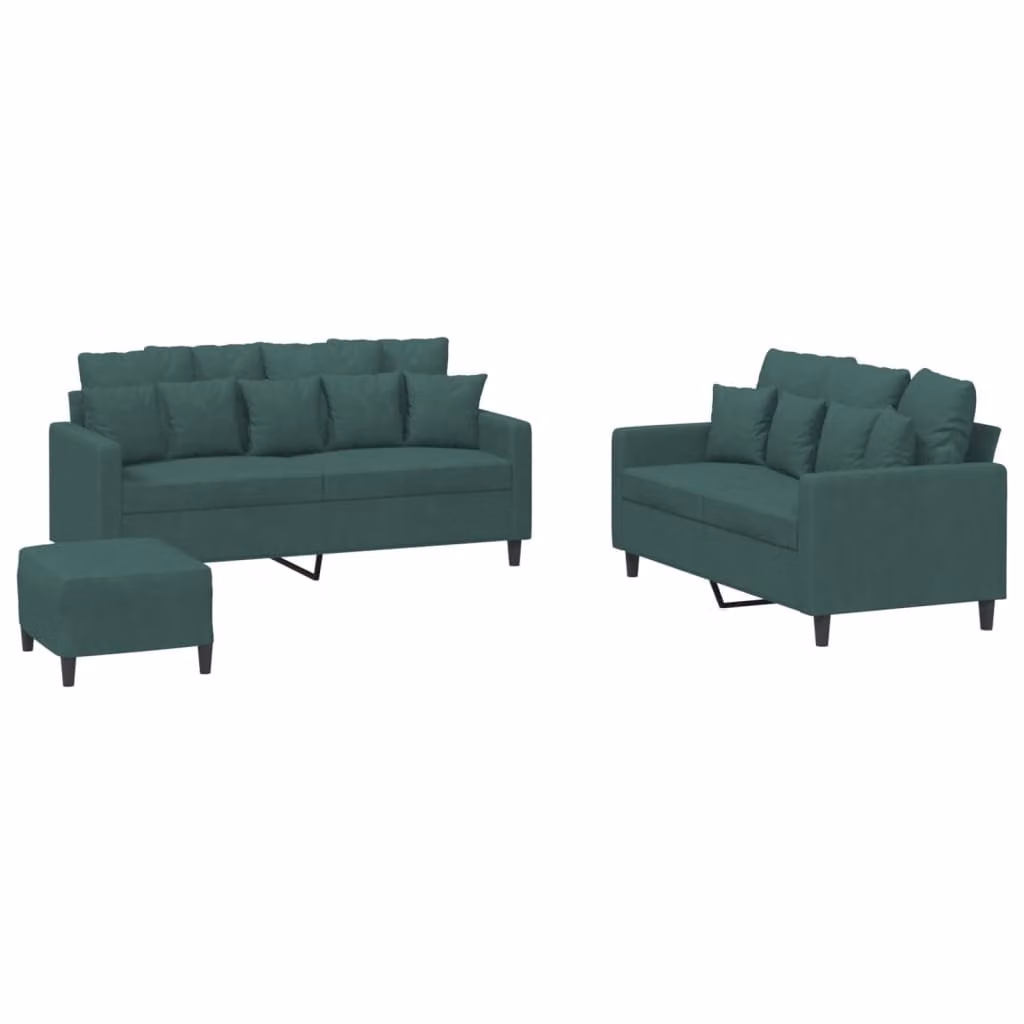 Set di Divani 3 pz con Cuscini Verde scuro in Velluto