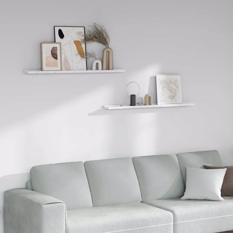 Set di 2 Scaffali da Parete vidaXL in Marmo Bianco, L 100 x P 9 x H 3 cm