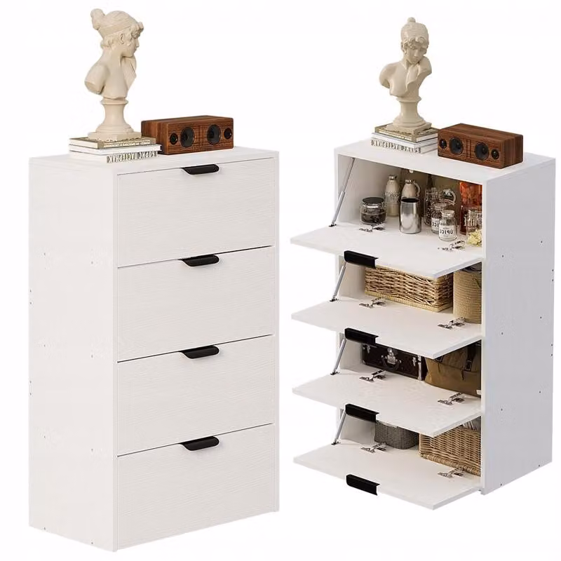 Libreria chiusa, cassettiera, mobile con 4 ripiani, stile loft moderno, bianco, alto, per il soggiorno
