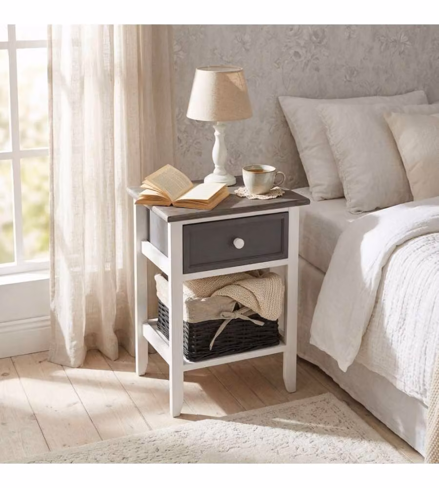 Cosma Mobiletto Andres 2 Cassetti Grigio Stile Shabby Chic L: 32 cm, P: 28 cm, H: 50 cm