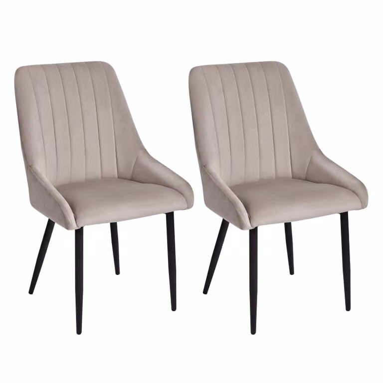 Duhome Set di 2 sedie da pranzo imbottite in velluto, stile retrò con gambe in metallo, beige