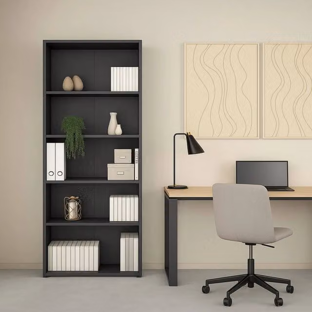Libreria Moderna DMORA Grigio con Pannello Posteriore L 80 cm x P 34,3 cm x H 204,7 cm