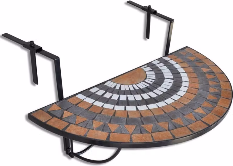 Tavolo Sospeso da Balcone Terracotta e Bianco con Mosaico