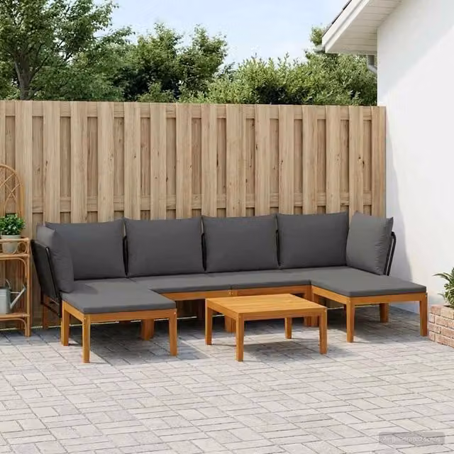 Set da giardino vidaXL in legno di acacia e corda, 7 pezzi, colore naturale – 1