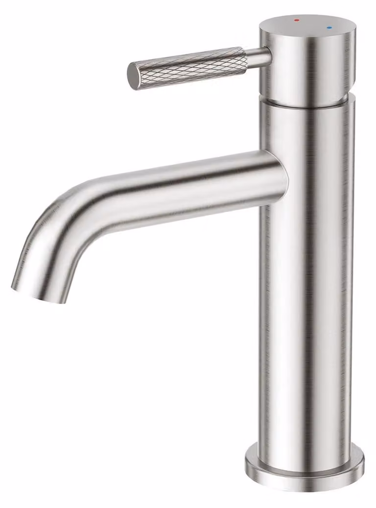 Miscelatore per lavabo da bagno, con rubinetteria per acqua calda e fredda, in acciaio inossidabile spazzolato