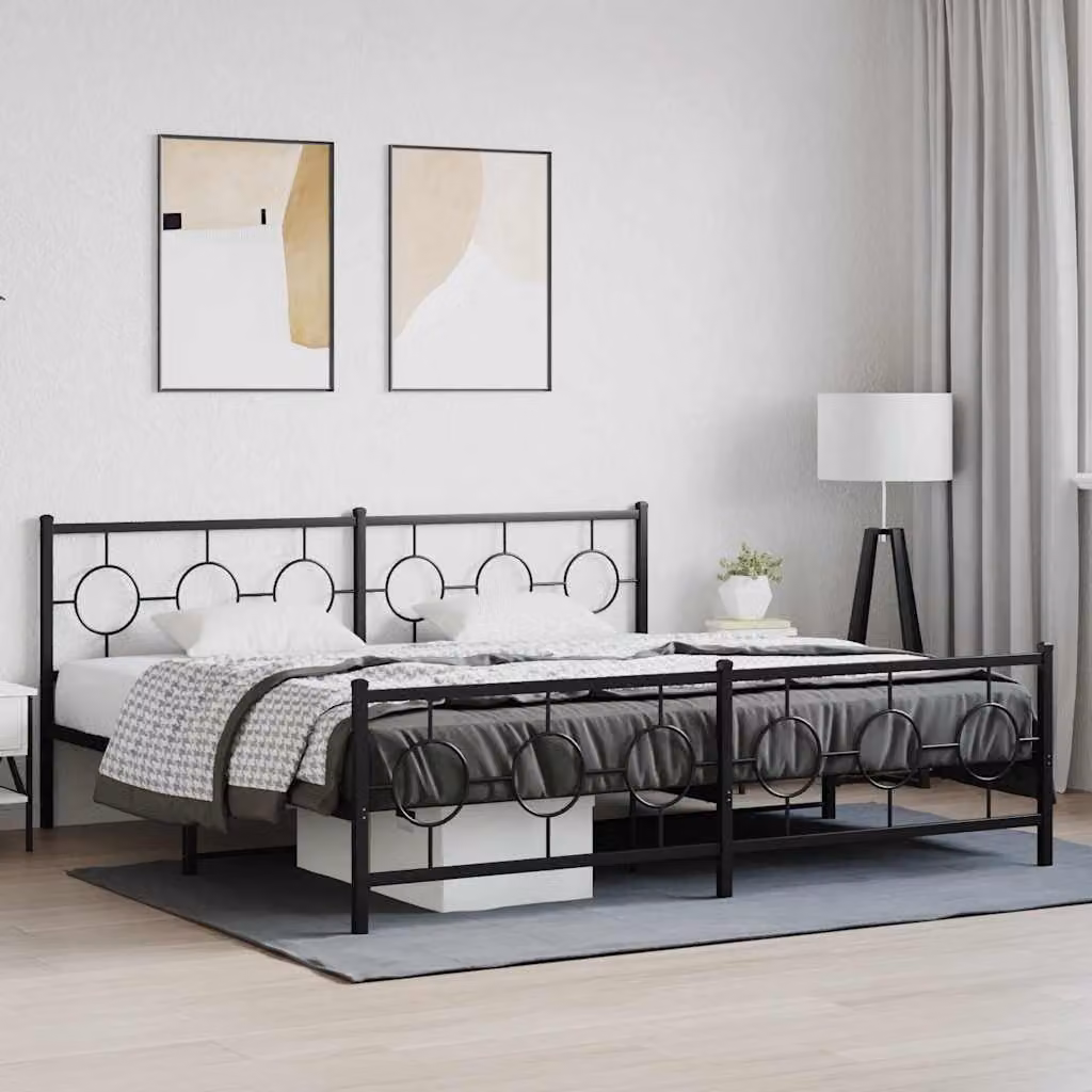 vidaXL Giroletto con Testiera e Pediera in Metallo Nero L/P/H: 200 x 200 x 91 cm
