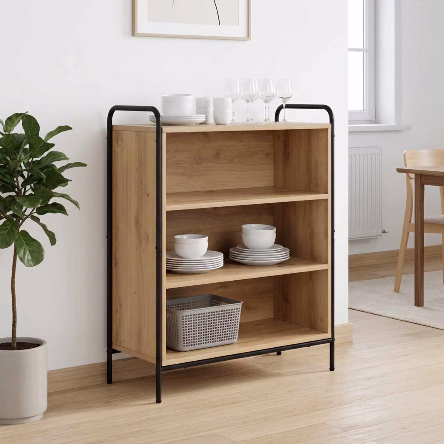 Credenza moderna vidaXL in rovere e metallo, colore marrone, L 97 x P 33 x H 81 cm
