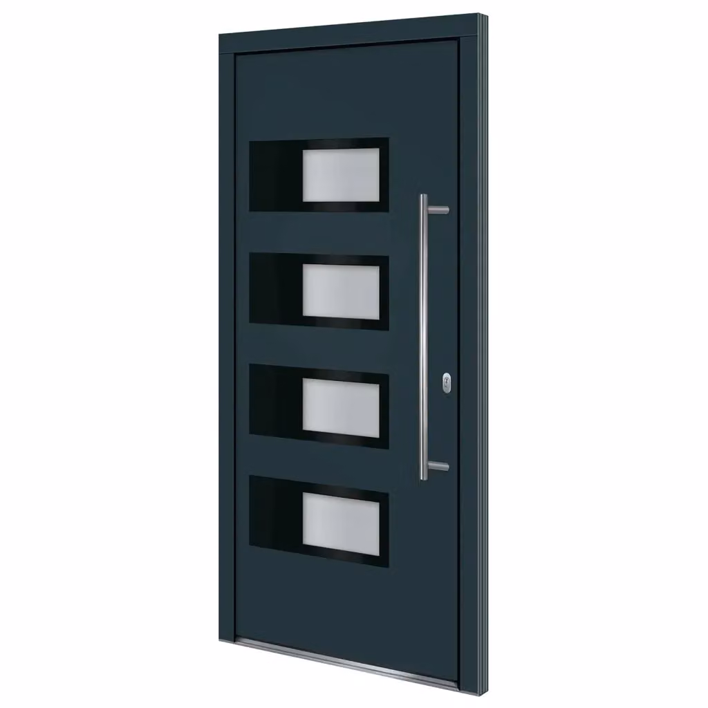 Porta Ingresso Moderna vidaXL in Alluminio e PVC con Inserti in Vetro, Colore Antracite, L: 100 cm, H: 210 cm – 2