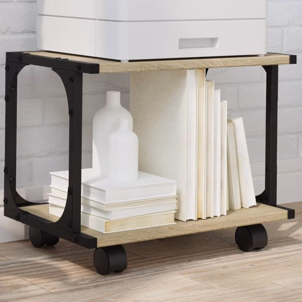 vidaXL Supporto Stampante a 2 Piani in Rovere Sonoma e Metallo, L 41 cm x P 28 cm x H 33,5 cm