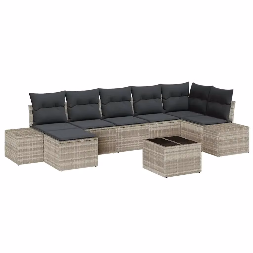 Set Divano da Giardino vidaXL 8 Pezzi a Forma di L in Polyrattan Grigio con Cuscini e Tavolino – 2