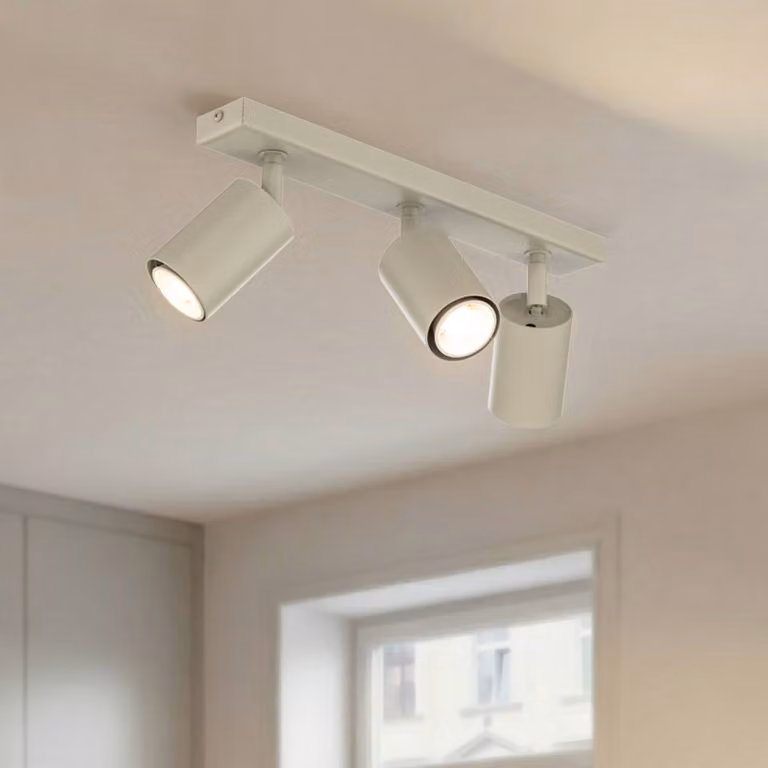 Faretto da soffitto Zoom, a 3 luci, grigio-beige, acciaio, GU10 Zoom SIGMA, dimmerabile, Crema / Ambra, Soggiorno / Sala da pranzo, Metallo, Moderno, Faretto