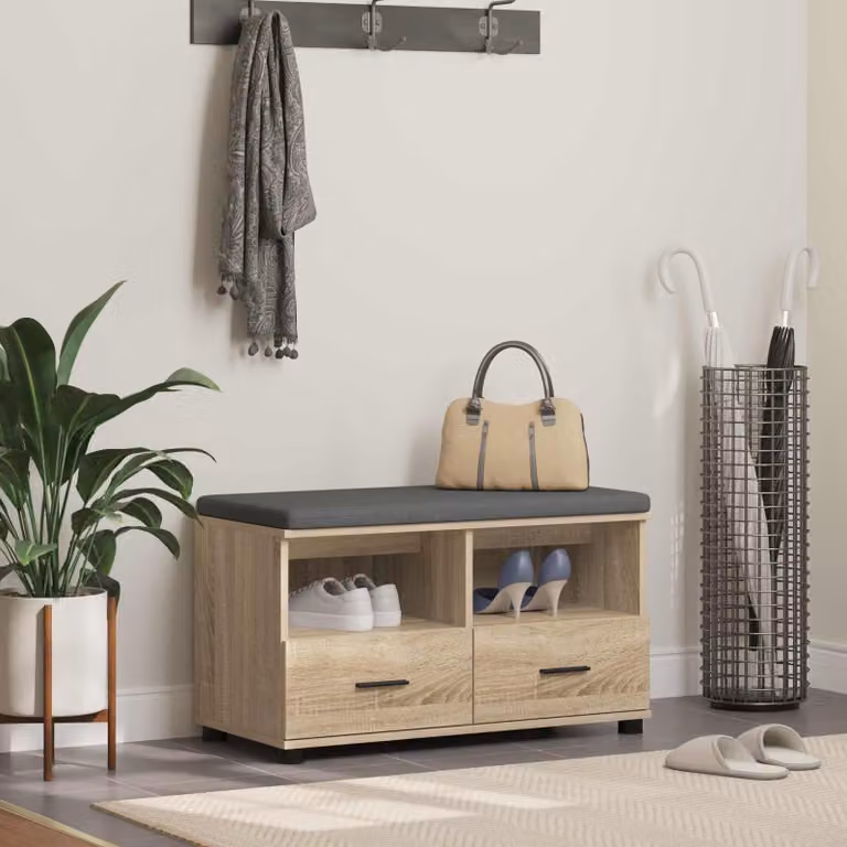Panca per ingresso con scarpiera vidaXL in rovere, L: 80 cm, P: 38 cm, H: 46 cm