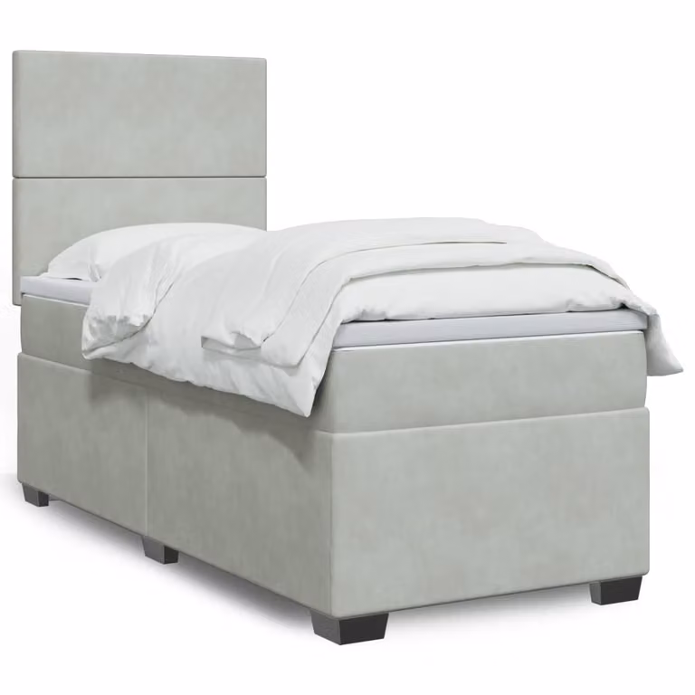 vidaXL Giroletto a Molle con Materasso Ibrido in Velluto Grigio Chiaro e Bianco L/P/H: 200 x 90 x 150,5 cm