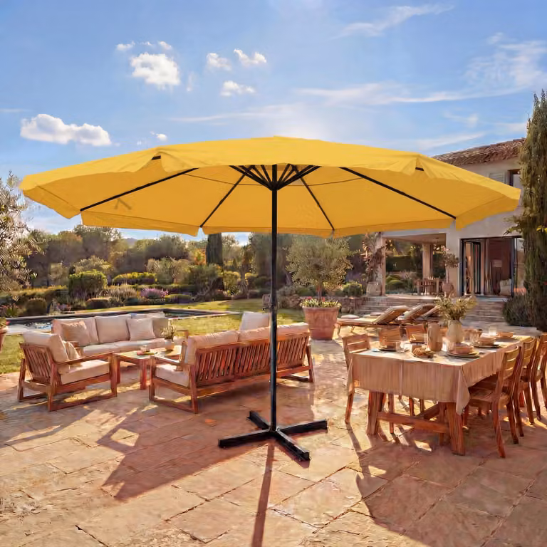 Ombrellone Meran Pro, ombrellone da ristorazione con mantovana Ø 5m poliestere/alluminio 28kg ~ giallo senza supporto