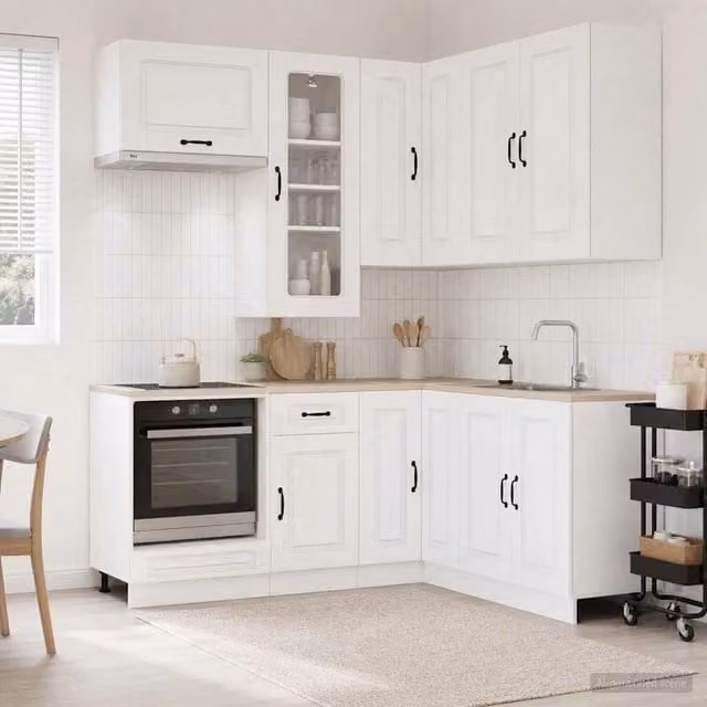 Unità Cucina Moderna vidaXL KALMAR 8 Pezzi Bianco Lucido con Ante in Vetro e Cassetti in MDF