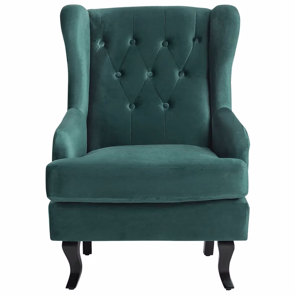 Sedia Wingback BELIANI in velluto verde con gambe in legno massello e braccioli, stile scandinavo glamour, H: 85 cm, L: 72 cm, P: 102 cm – 2
