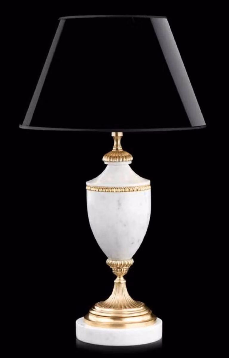 Casa Padrino lampada da tavolo barocca in marmo bianco/ottone/nero Ø 35 x H. 60 cm - Magnifica lampada da tavolo in stile barocco - Nobile e magnifica - Qualità lussuosa - Italy