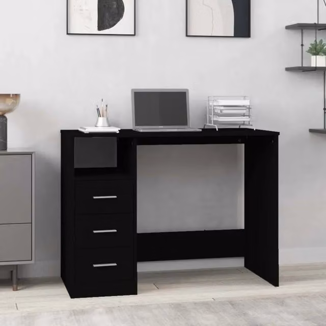 Scrivania con Cassetti Nera 102x50x76 cm in Legno Ingegnerizzato