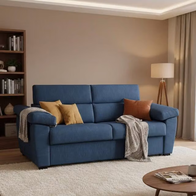 Divano Letto 3 Posti Pacecos Blu con Coperture Sfoderabili Made in Italy L: 225 cm, P: 95 cm