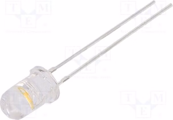 1 LED da 5 mm, 2,7÷3,4V, 14400÷18000 mcd, luce bianca calda, 30÷35 lm, angolo di emissione 85°, temperatura di colore 3000K, modello OS5MME5B91A, marca LED Dio
