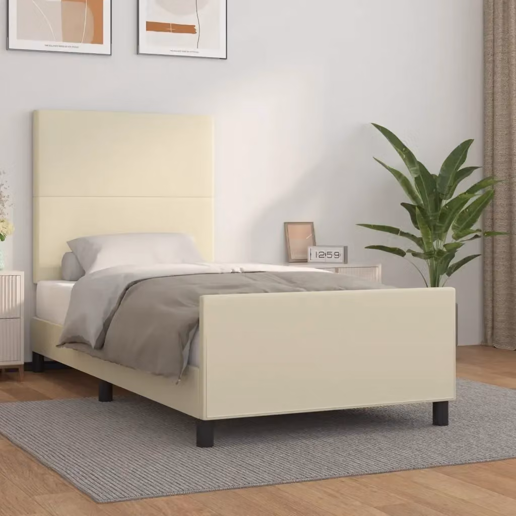 Letto singolo per adulti con testiera in similpelle beige e struttura in legno di larice L: 100 cm, P: 200 cm, H: 128 cm – 2