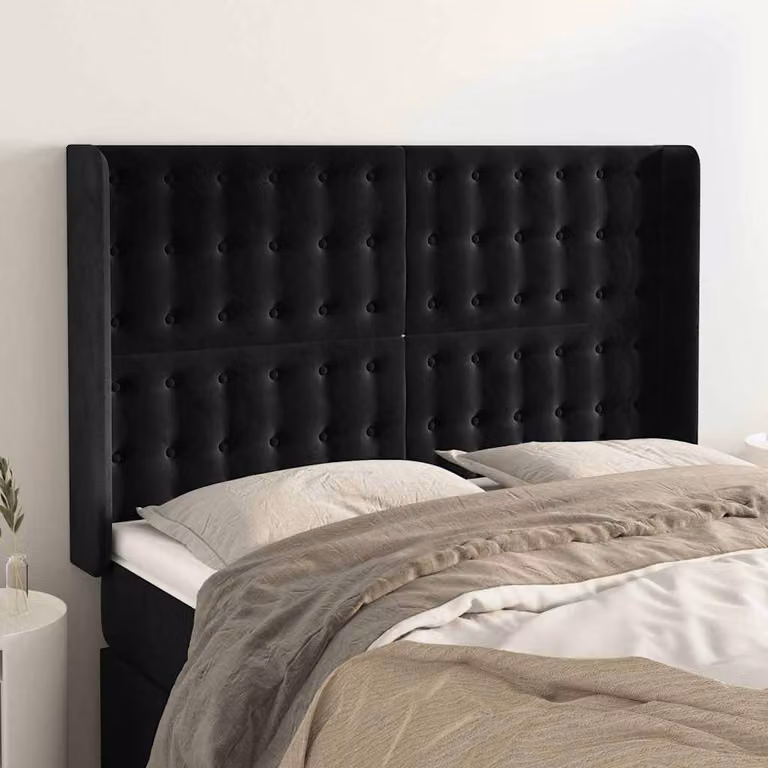 Testiera ad orecchio vidaXL in velluto nero L: 147 cm, P: 16 cm, H: 118/128 cm