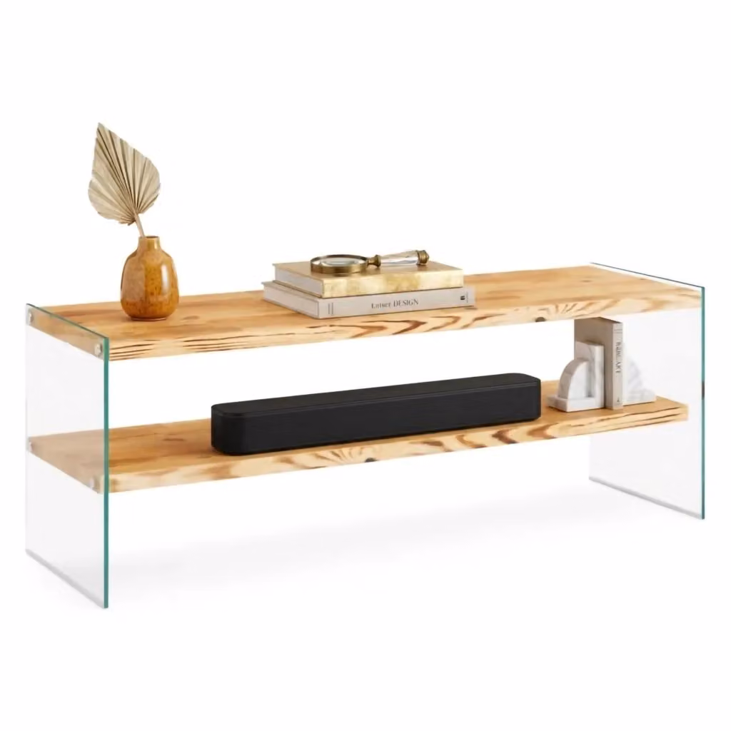 Mobile porta TV Cloz DMORA in legno rovere marrone con un ripiano, L 120 cm, P 35 cm, H 45 cm – 2