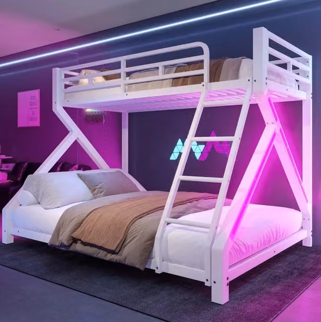 Letto a castello per bambini 90 x 200/140 x 200 cm in metallo con LED; bianco