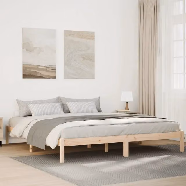Letto extra lungo Design Mania in legno di pino naturale senza materasso L: 205.5 cm x P: 215.5 cm