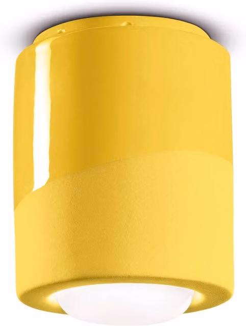 Plafoniera Vintage Decò Ferroluce in Ceramica Giallo Limone con 1 Luce E27