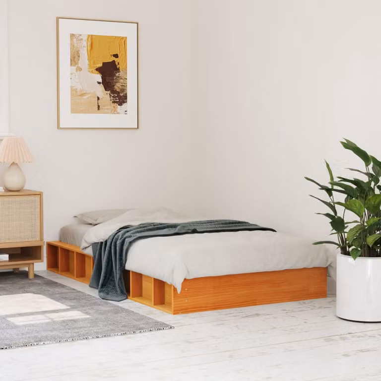 Letto in legno di pino vidaXL Marrone Cera con doghe piatte L/P: 100 x 200 cm