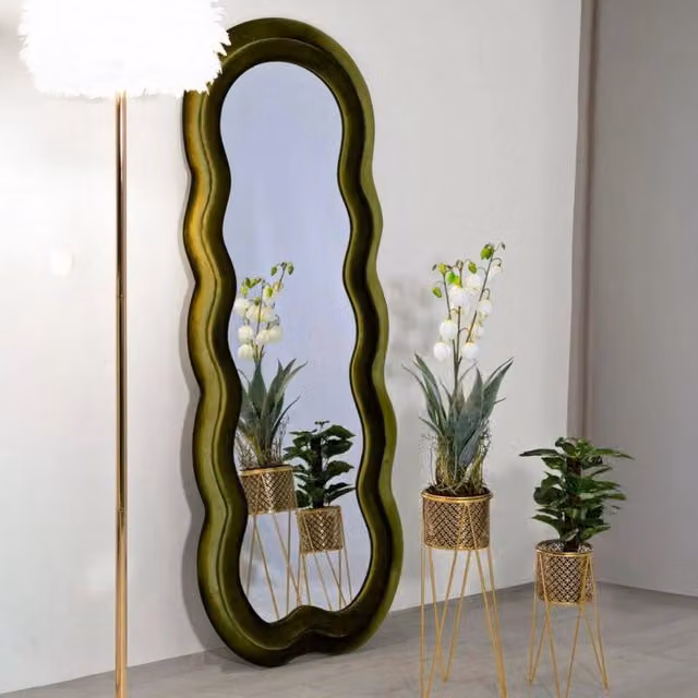 Specchio Marylin, Specchiera, Articolo d'arredo a muro, Decorazione con specchio, 60x4 h160 cm, Verde