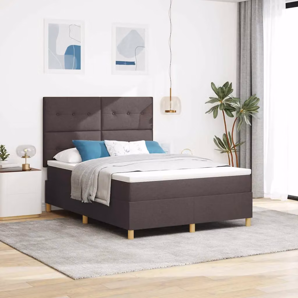 Letto a molle con testiera vidaXL in tessuto marrone scuro L 140 x P 200 cm