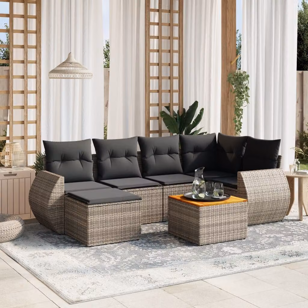 Set di divani da giardino vidaXL in polyrattan grigio con cuscini, componibile a forma di L per esterno – 1