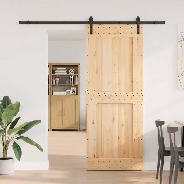 Porta scorrevole NARVIK vidaXL in legno di pino e metallo, Colore Marrone e Nero, L: 90 cm, H: 210 cm