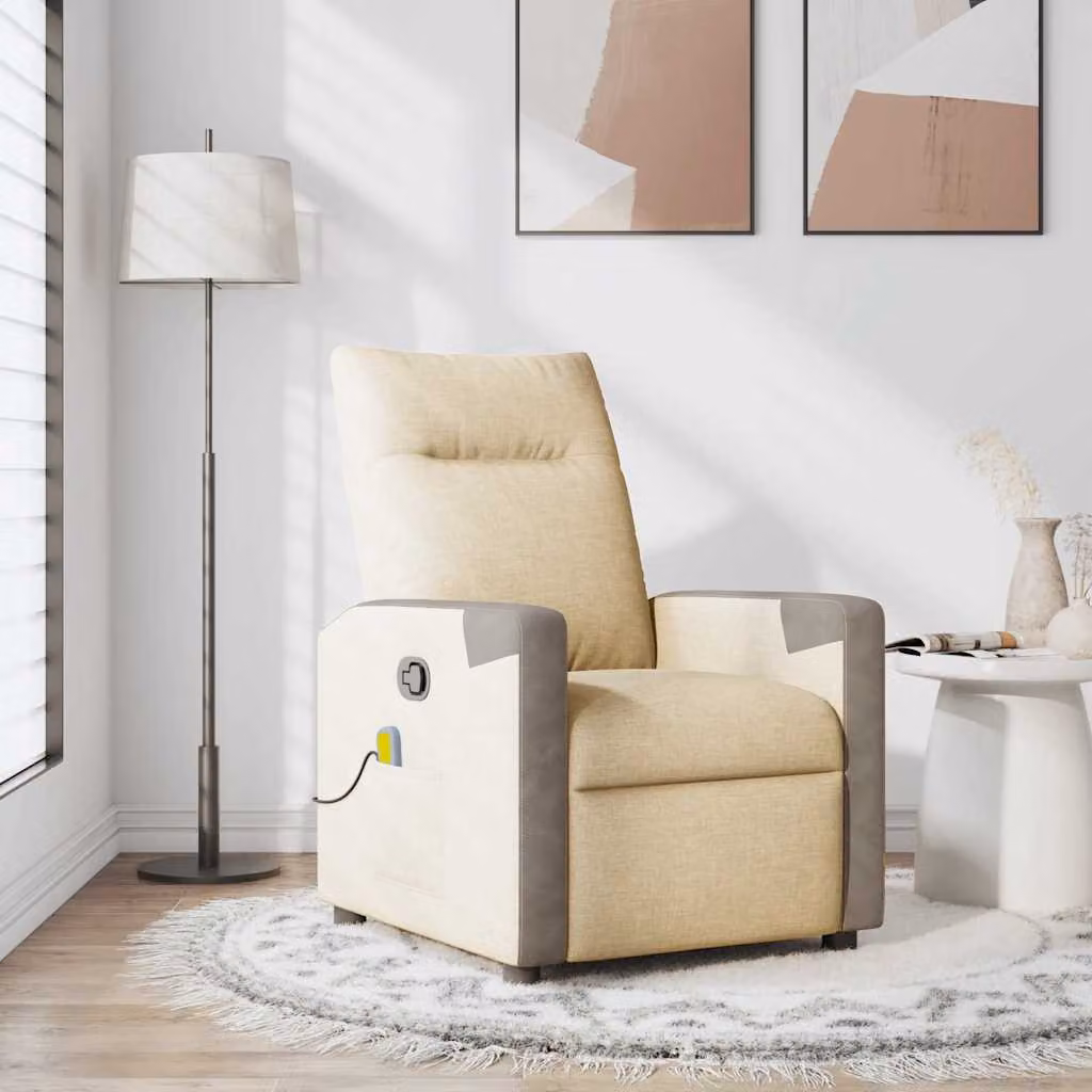 vidaXL Poltrona Relax Reclinabile Moderna in Tessuto con Braccioli, Beige e Grigio