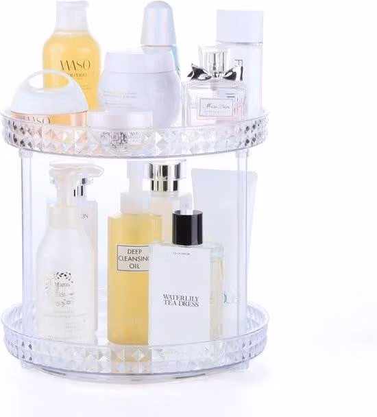 Contenitore per cosmetici girevole a 360 gradi, con 2 ripiani, per cosmetici, profumi, organizer da bagno, toeletta girevole, armadietto per cosmetici (chiaro)