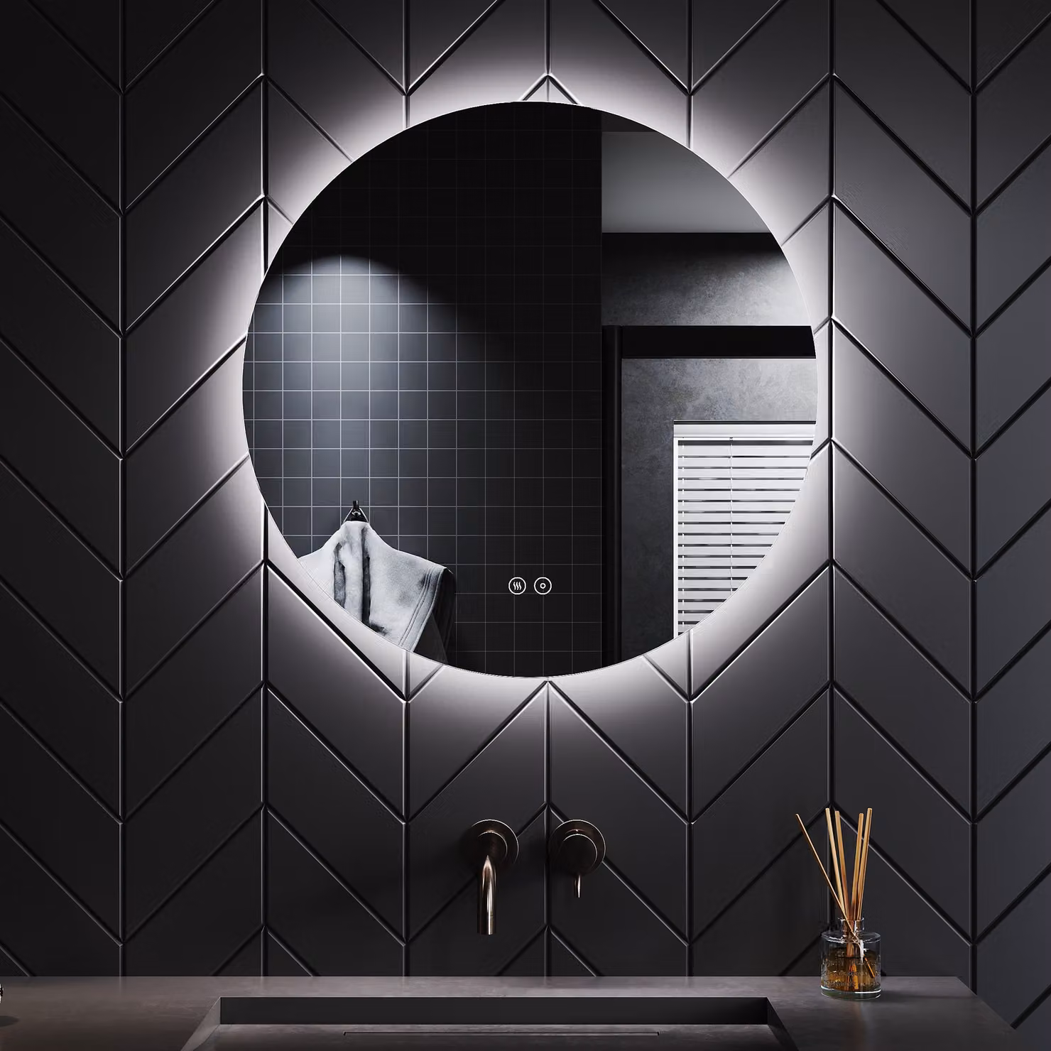 SONNI Specchio da bagno rotondo Ø 60 cm con illuminazione a LED Doppio interruttore a sfioramento Specchio rotondo con funzione antiappannamento Temperatura a tre colori