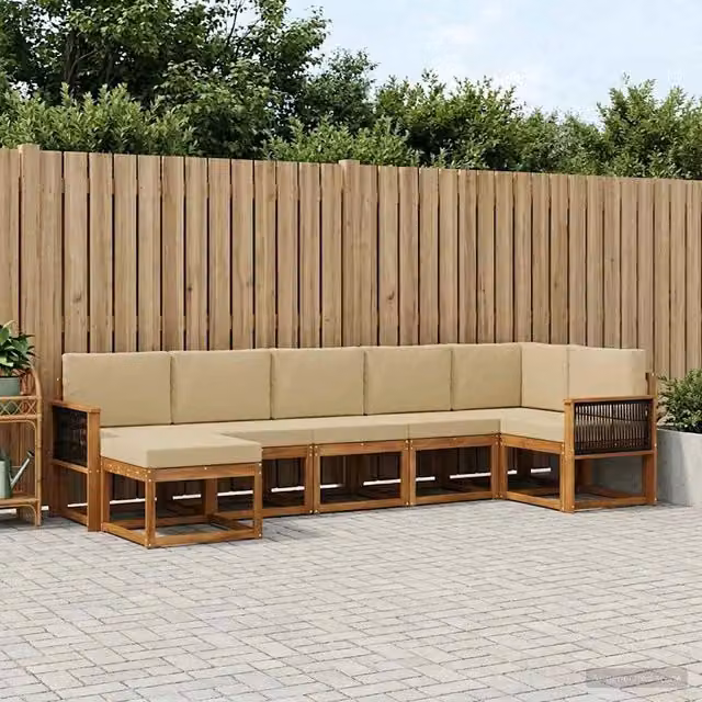 Set di divani da esterno 7 pz Naturale e Beige Poliestere 3385394