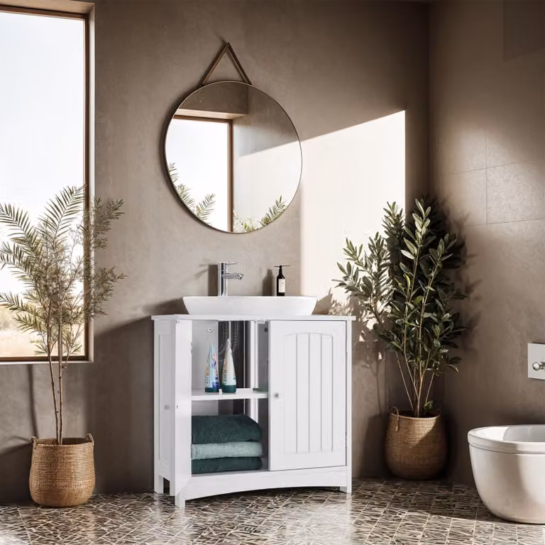 Mobiletto sottolavabo Tectake Jasper bianco con ante a battente e ripiani interni per bagno