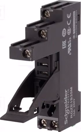 1 x Base da 10A, montaggio: conformità a DIN, 250 VAC, con 5 pin. Connessioni: morsetti a vite. Modello: RGZE1S35M. Elettrico