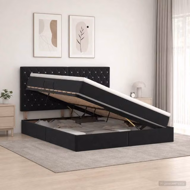 Letto con contenitore vidaXL in velluto nero con base a sollevamento L: 160 cm, P: 200 cm, H: 204 cm – 1