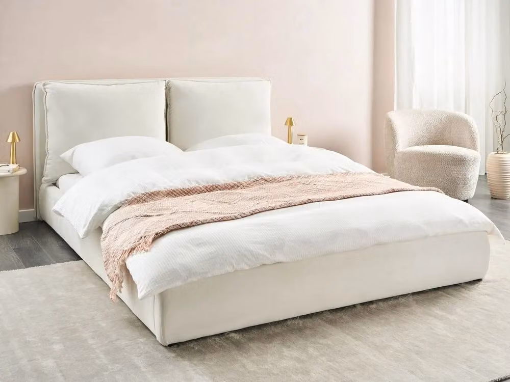 Letto matrimoniale moderno Beliani in velluto bianco con struttura ad acqua L: 160 cm, P: 200 cm, H: 122 cm – 2