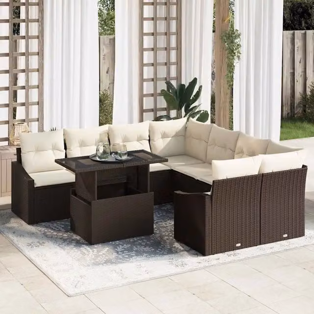 Set Divano da Giardino 9 pz Marrone polyrattan 3357711