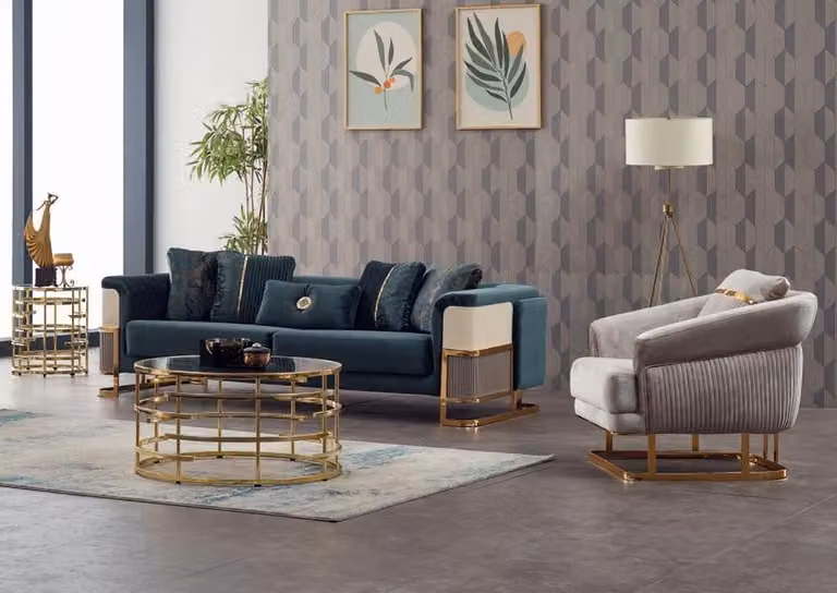 Polstersofa Couchgarnitur Dreisitzer Sessel Grün Couch Stoffsofa 2tlg