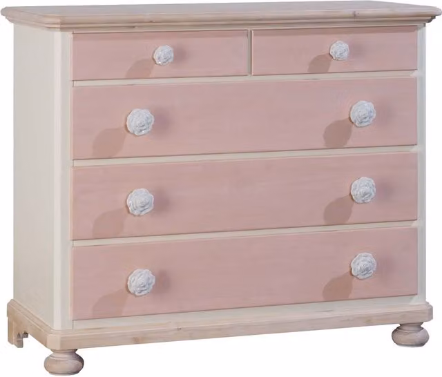 Comò con 5 cassetti in legno di abete Mobili 2G rosa e miele L/P/H: 118 x 52 x 99 cm – 1