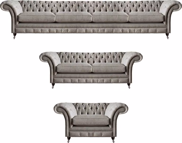 Sitzmöbel Komplett Set 3tlg Wohnzimmer Sofagarnitur Polstersofas Chesterfield